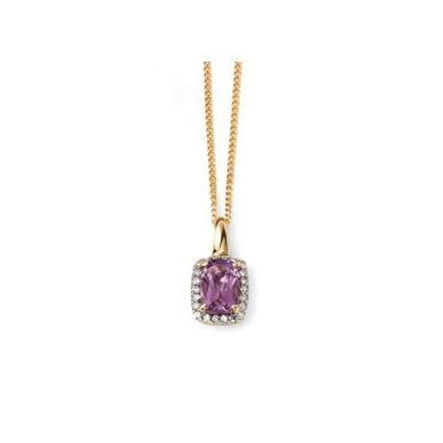 Dipples-9ct Yellow Gold Amethyst & Diamond Halo Cluster Pendant-Dipples Jewellers
