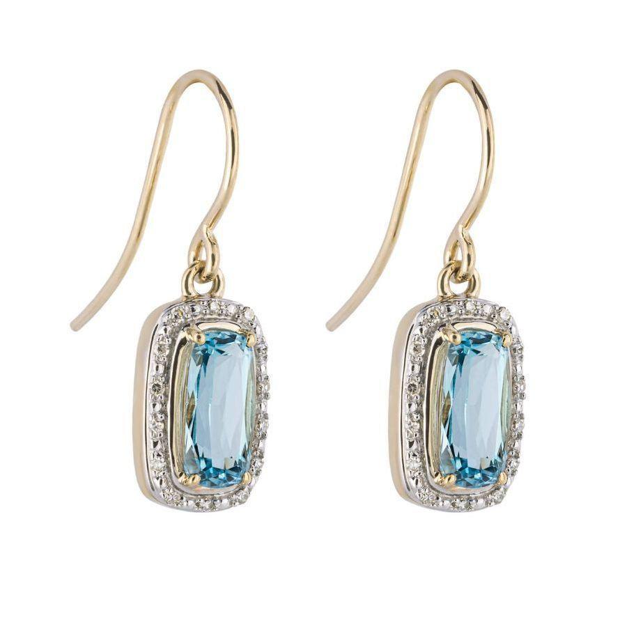 Dipples-9ct Yellow Gold Blue Topaz & Diamond Drop Earrings-Dipples Jewellers