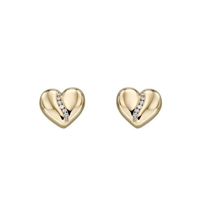 Dipples-9ct Yellow Gold Channel Set Diamond Heart Stud Earrings-Dipples Jewellers