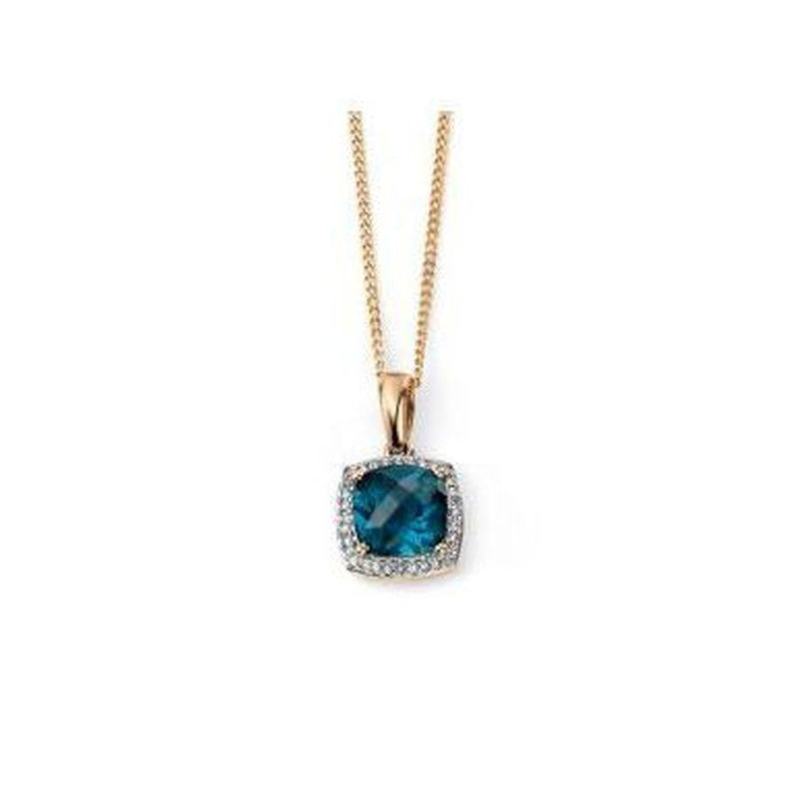 Dipples-9ct Yellow Gold Checkerboard London Blue Topaz & Diamond Pendant-Dipples Jewellers