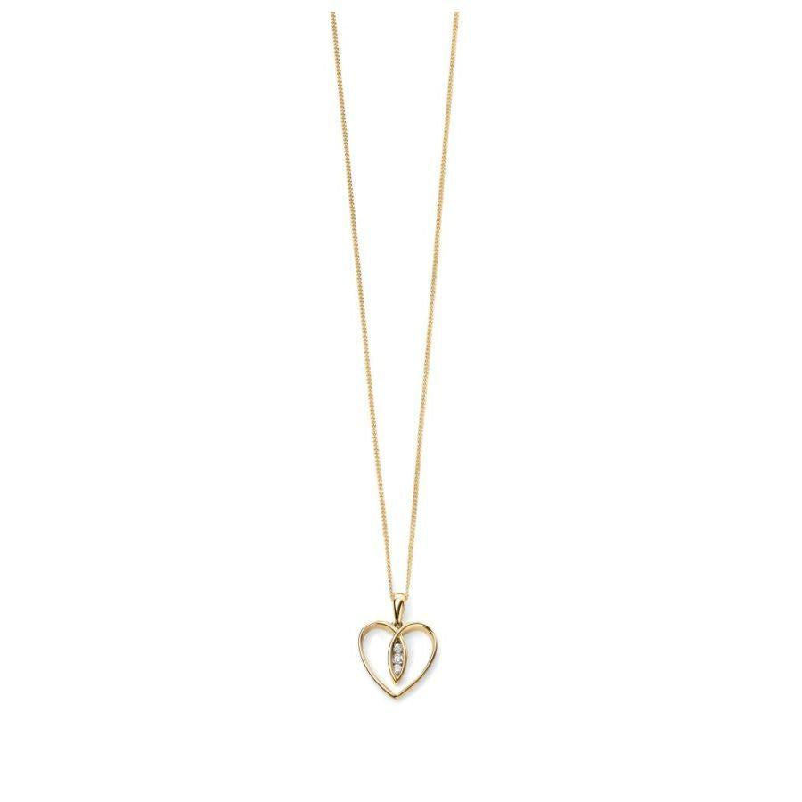 Dipples-9ct Yellow Gold Diamond Set Open Heart Pendant & Chain-Dipples Jewellers
