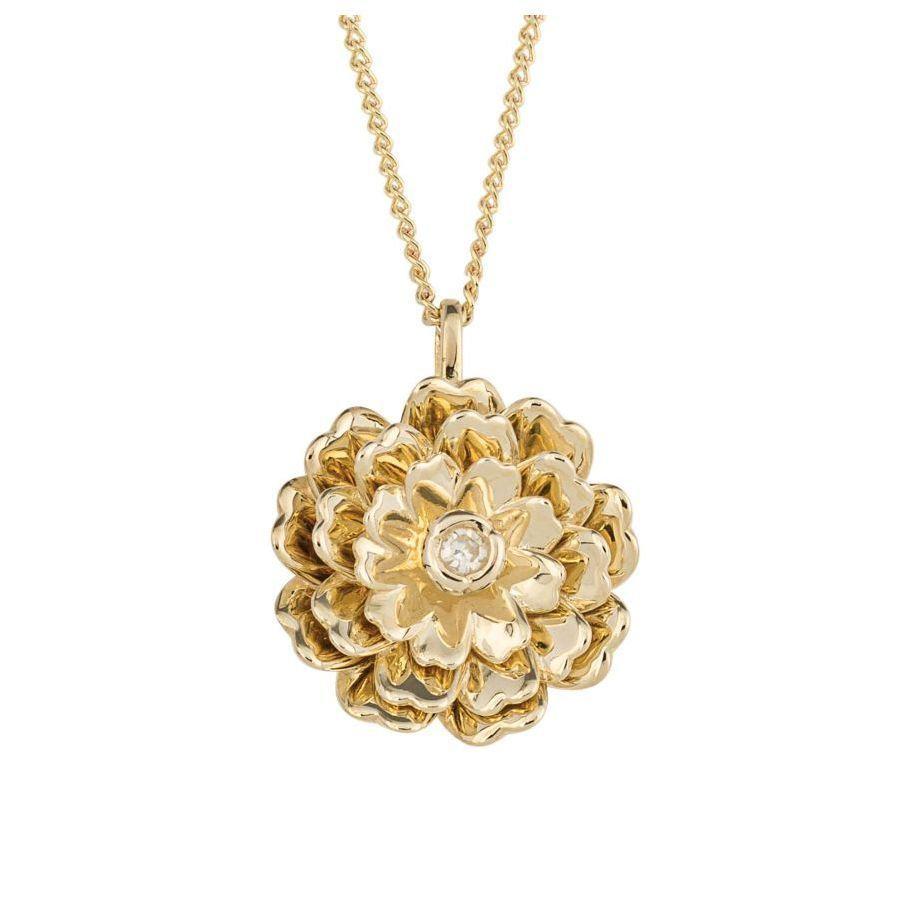 Dipples-9ct Yellow Gold Diamond Set Peony Pendant-Dipples Jewellers