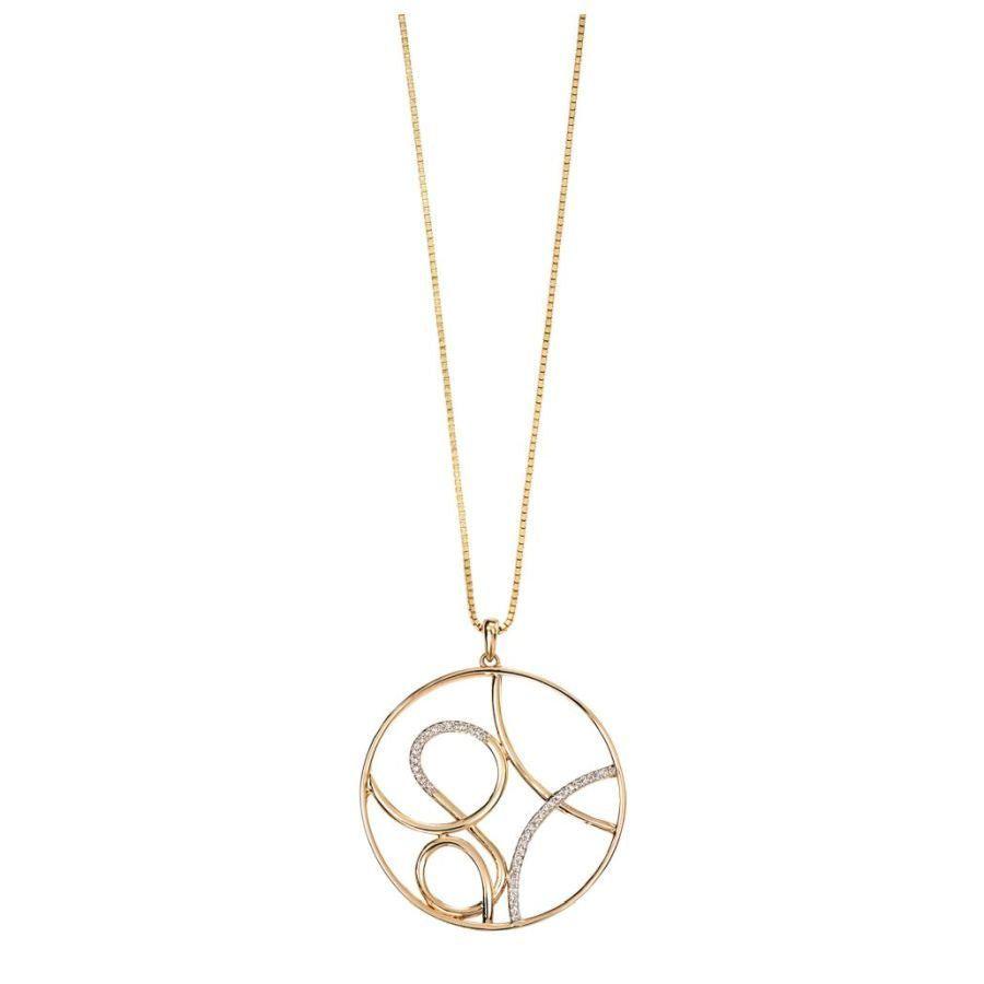 Dipples-9ct Yellow Gold Diamond Set Round Scroll Pattern Pendant & Chain-Dipples Jewellers