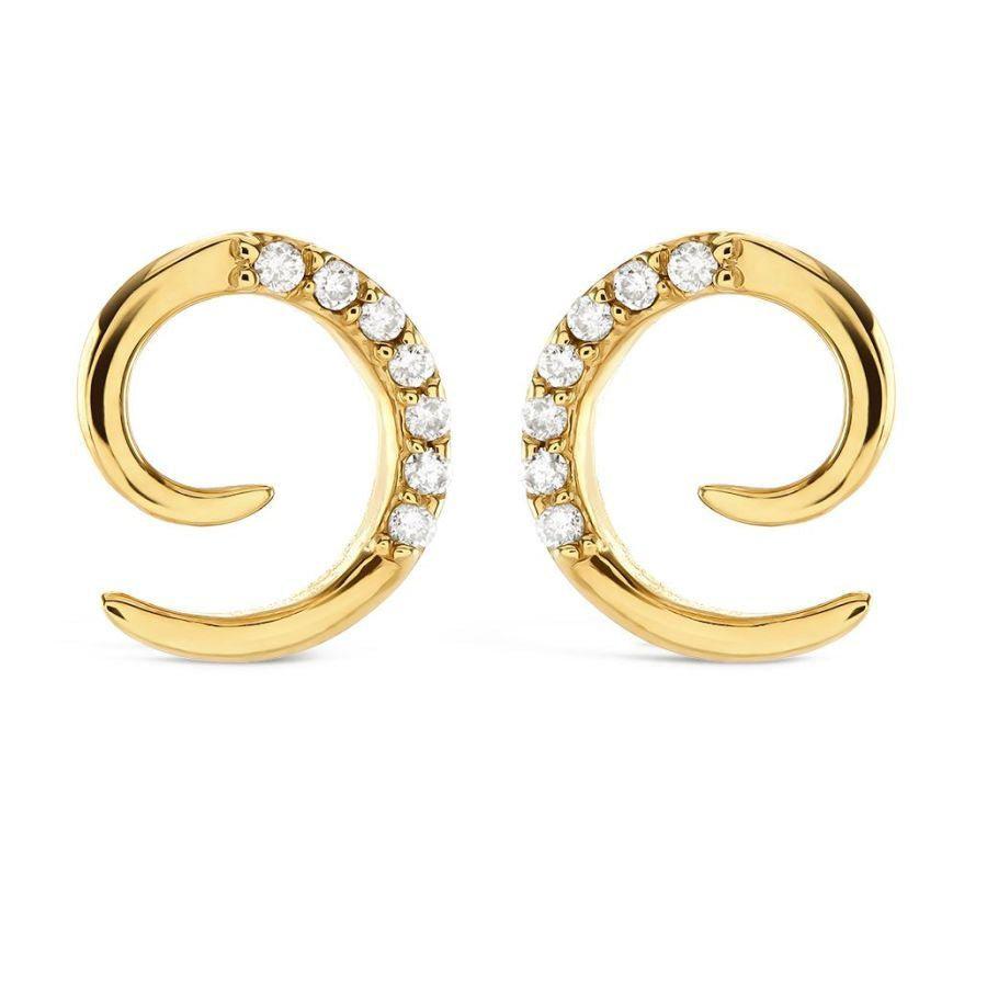 Dipples-9ct Yellow Gold Diamond Set Swirl Earrings-Dipples Jewellers