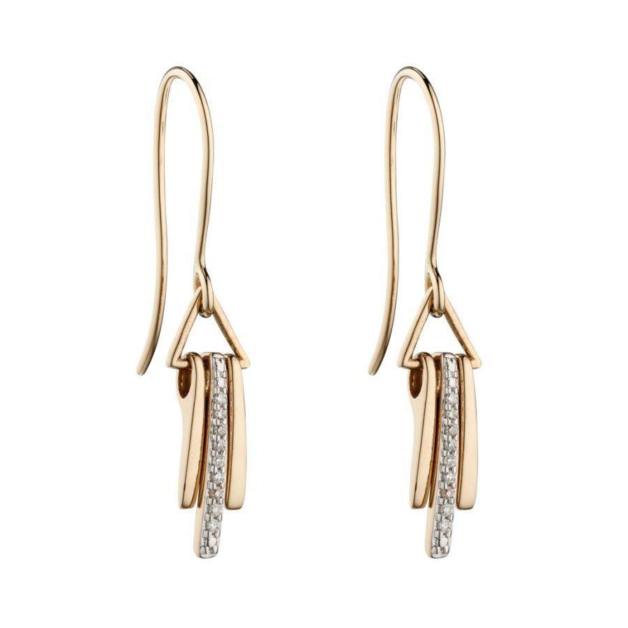 Dipples-9ct Yellow Gold Diamond Set Triple Bar Drop Earrings-Dipples Jewellers