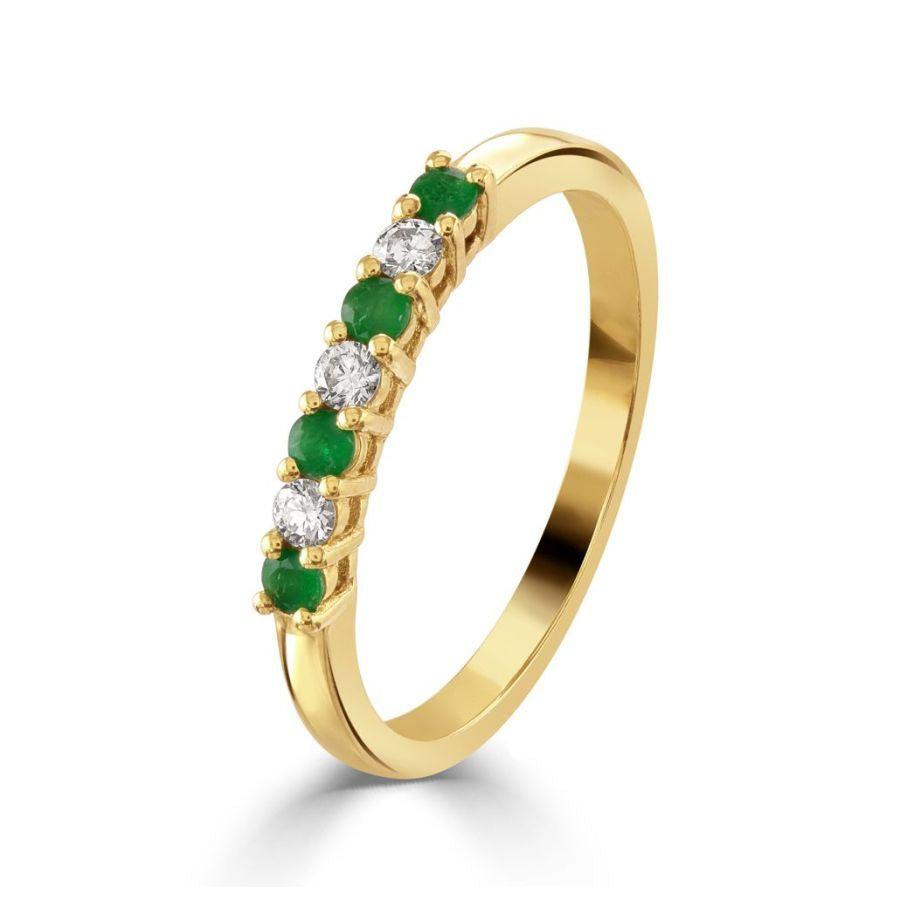 Dipples-9ct Yellow Gold Emerald & Diamond 7-Stone Half Eternity Ring-Dipples Jewellers