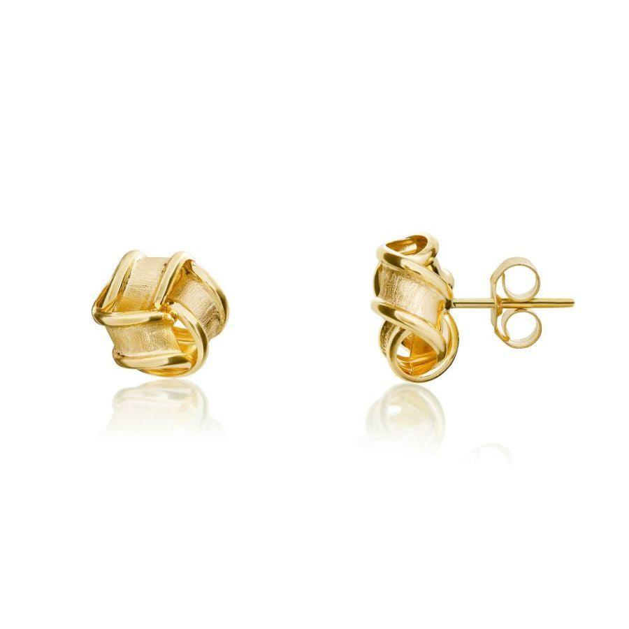 Dipples-9ct Yellow Gold Frosted Ribbon Knot Stud Earrings-Dipples Jewellers