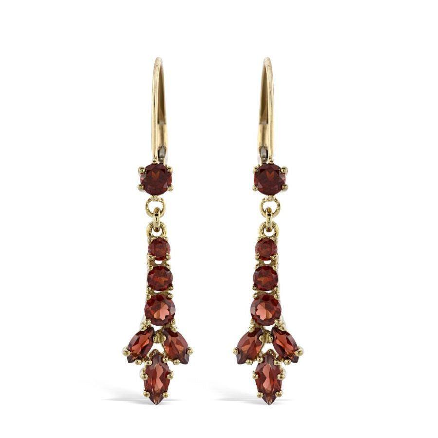Dipples-9ct Yellow Gold Garnet Drop Earrings-Dipples Jewellers