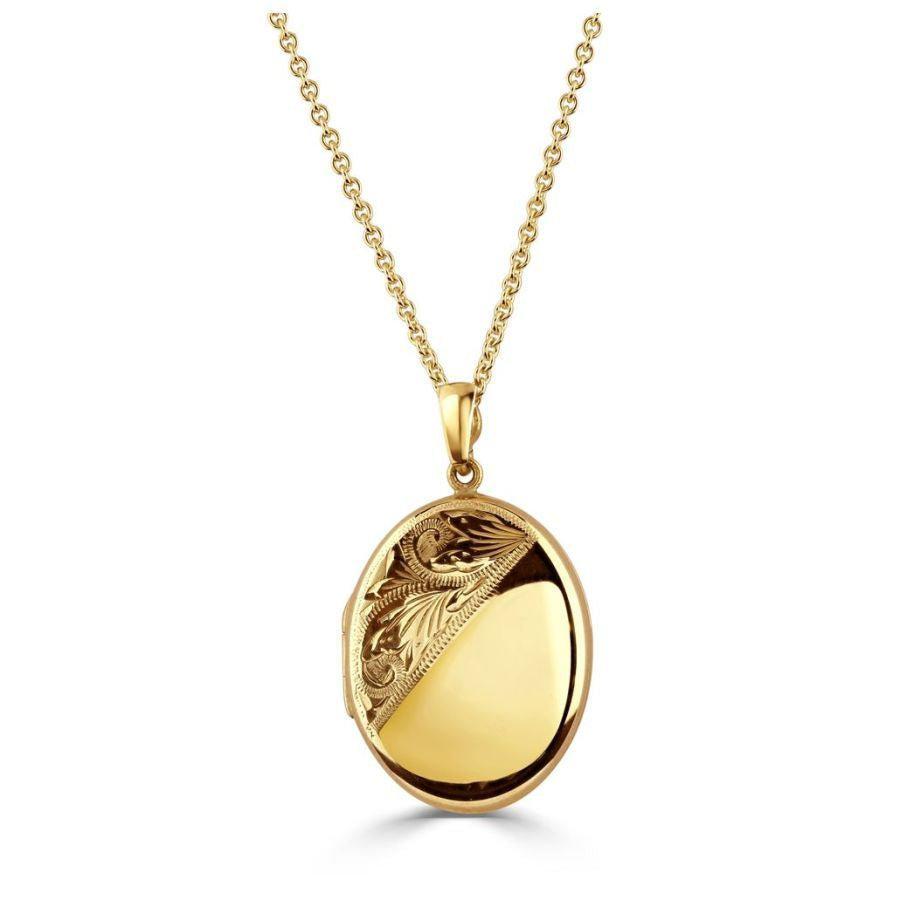 Dipples-9ct Yellow Gold Half Engraved Oval Family Locket-Dipples Jewellers