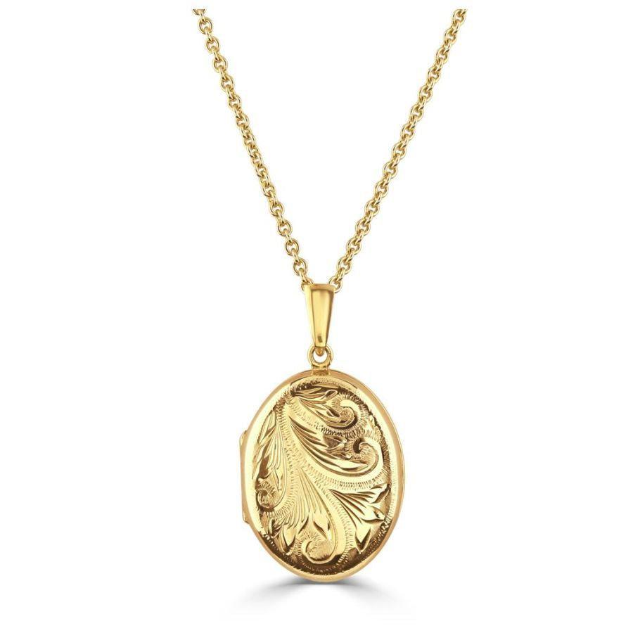 Dipples-9ct Yellow Gold Half Engraved Oval Locket-Dipples Jewellers