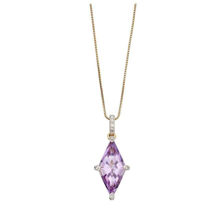 Dipples-9ct Yellow Gold Kite Shaped Amethyst & Diamond Pendant-Dipples Jewellers