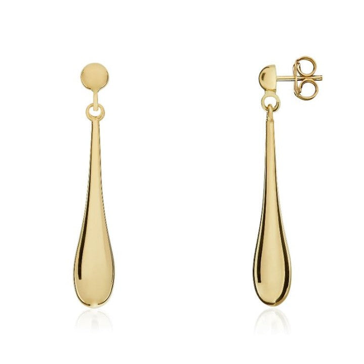 Dipples-9ct Yellow Gold Long Bombe Drop Earrings 33mm-Dipples Jewellers