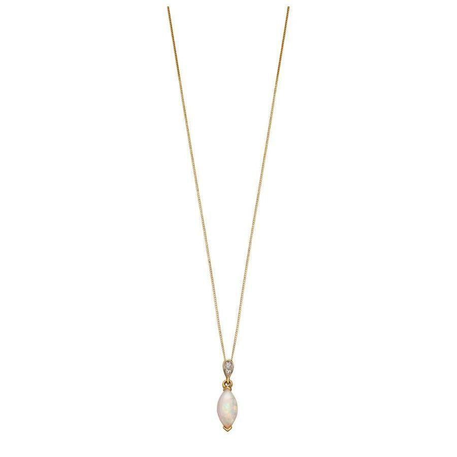 Dipples-9ct Yellow Gold Marquise Cut Opal & Diamond Drop Pendant-Dipples Jewellers