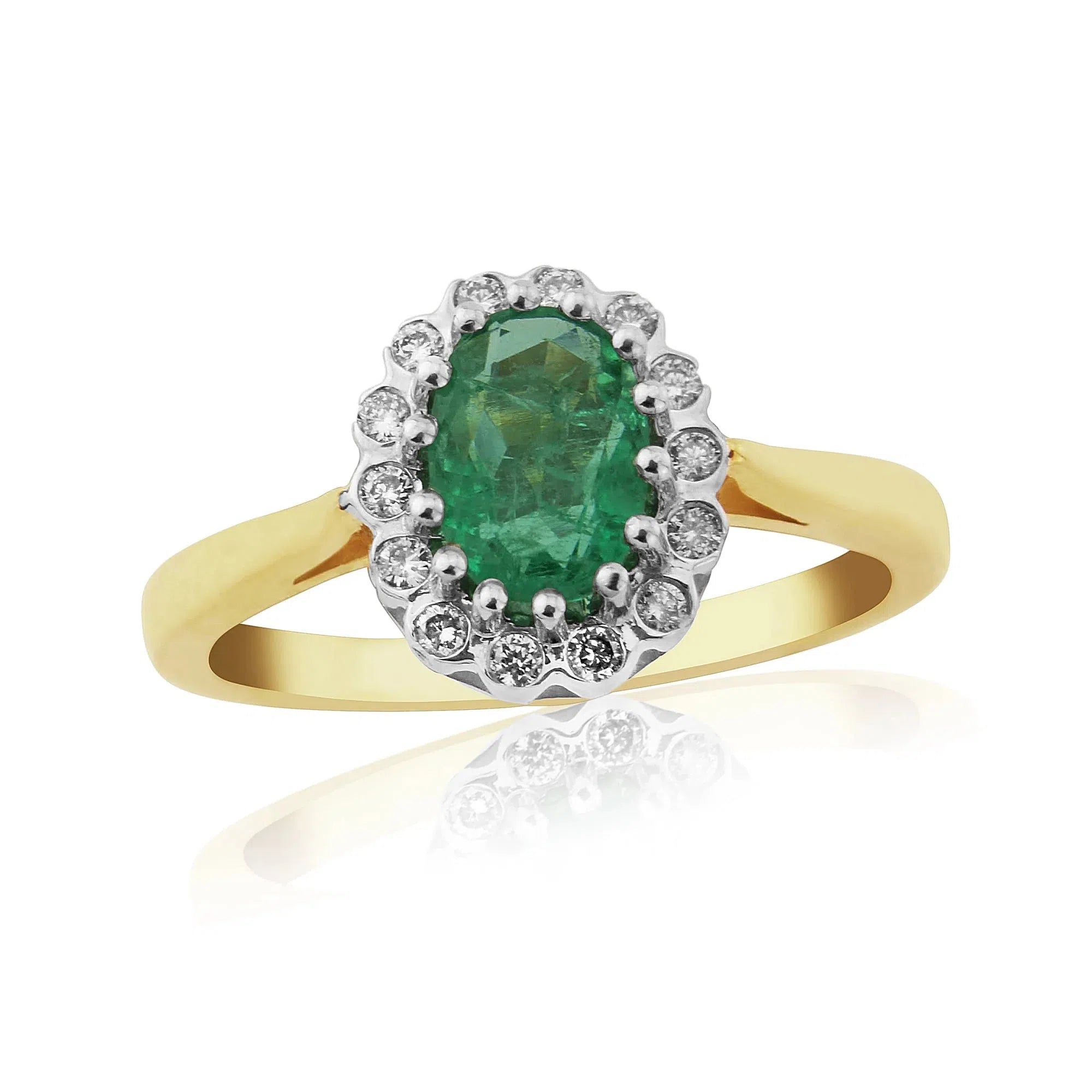 Dipples-9ct Yellow Gold Oval Cut Emerald & Diamond Cluster Ring-Dipples Jewellers