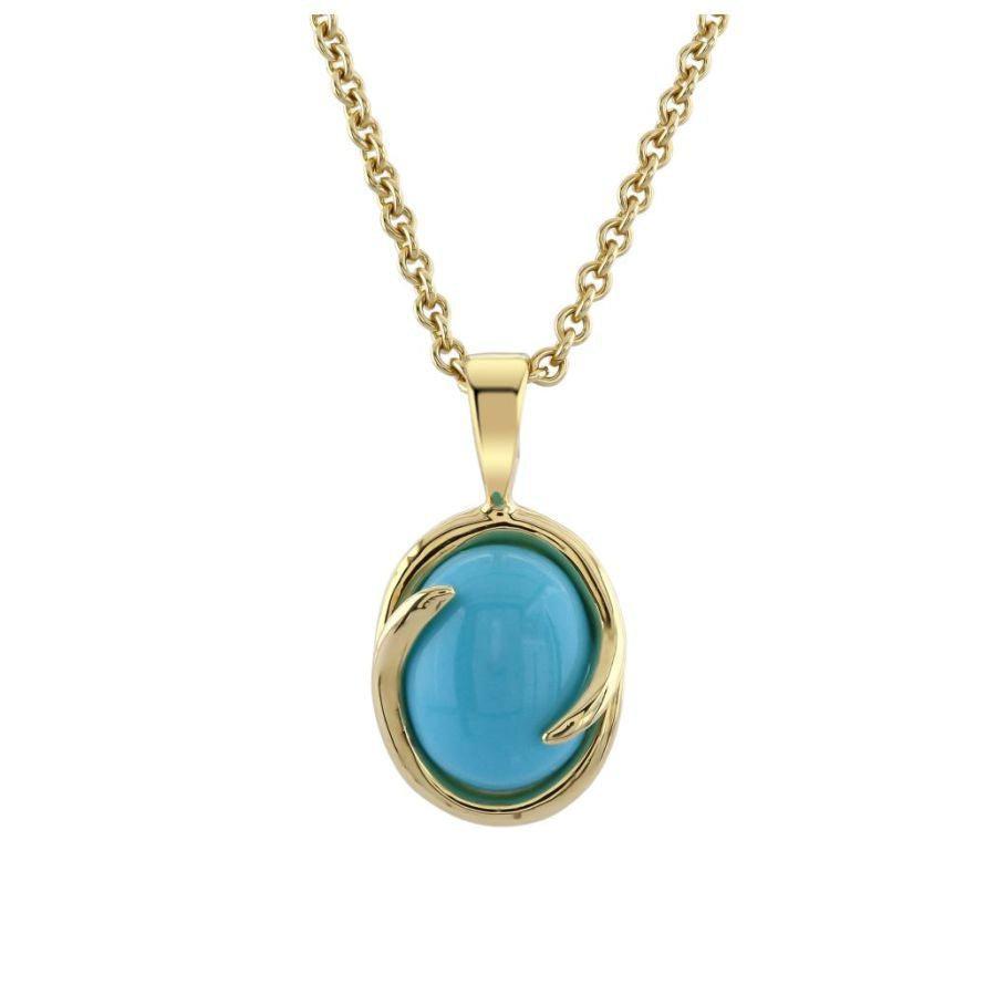 Dipples-9ct Yellow Gold Oval Turquoise Pendant-Dipples Jewellers