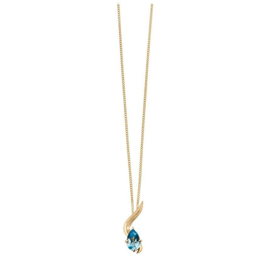 Dipples-9ct Yellow Gold Pear Cut Blue Topaz Swirl Pendant-Dipples Jewellers