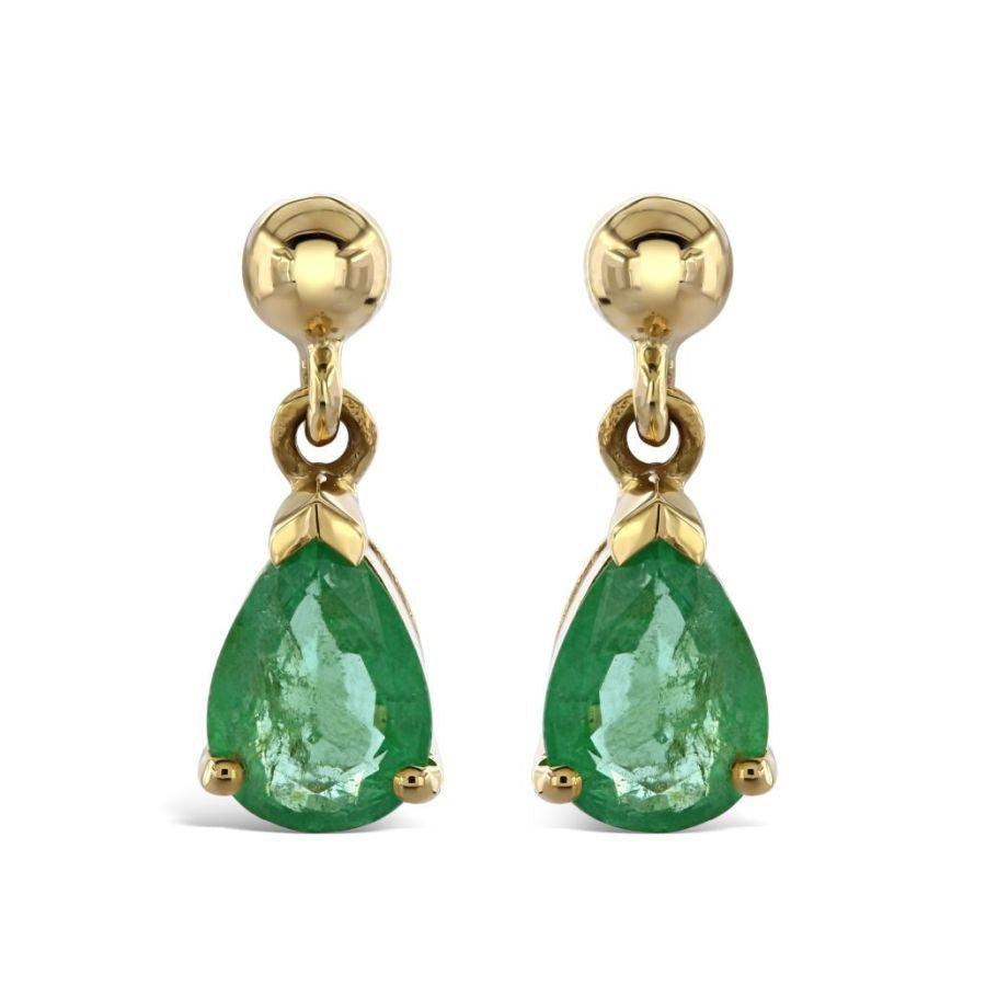 Dipples-9ct Yellow Gold Pear Cut Emerald Drop Earrings-Dipples Jewellers