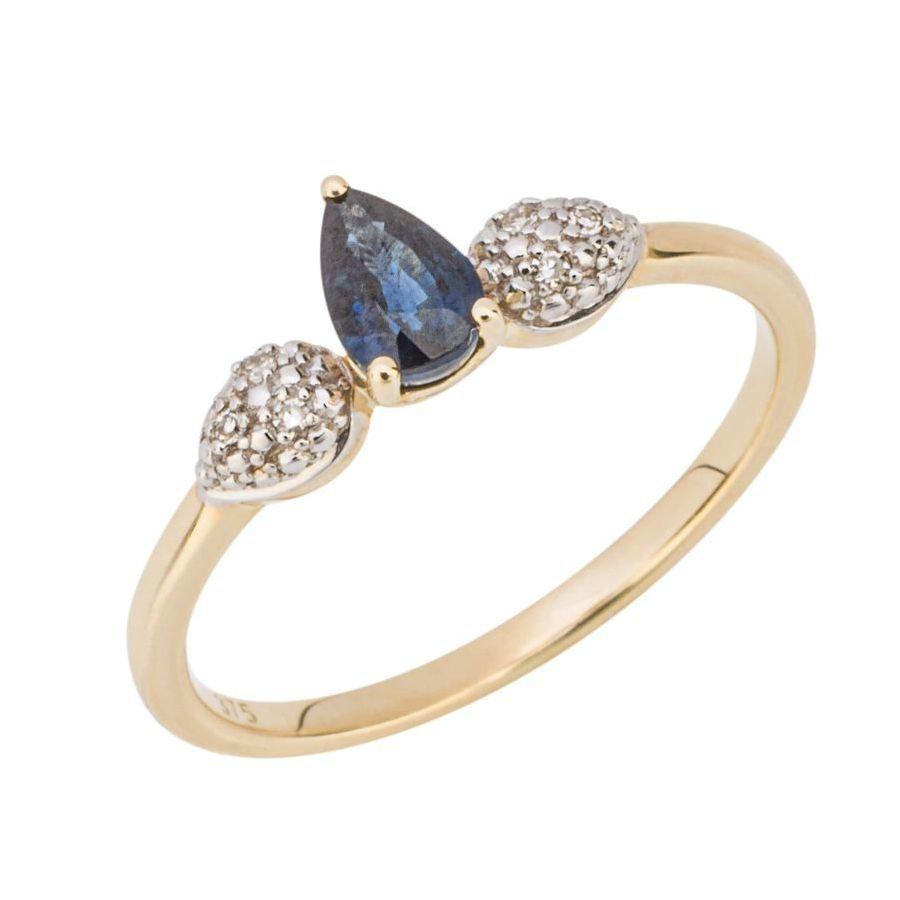 Dipples-9ct Yellow Gold Pear-Shaped Sapphire and Diamond Ring-Dipples Jewellers