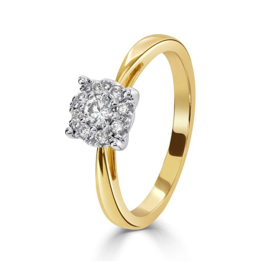 Dipples-9ct Yellow Gold Round Brilliant Cut Round Diamond Cluster Ring-Dipples Jewellers