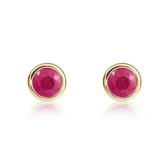 Dipples-9ct Yellow Gold Round Ruby Rubover Stud Earrings 4mm-Dipples Jewellers