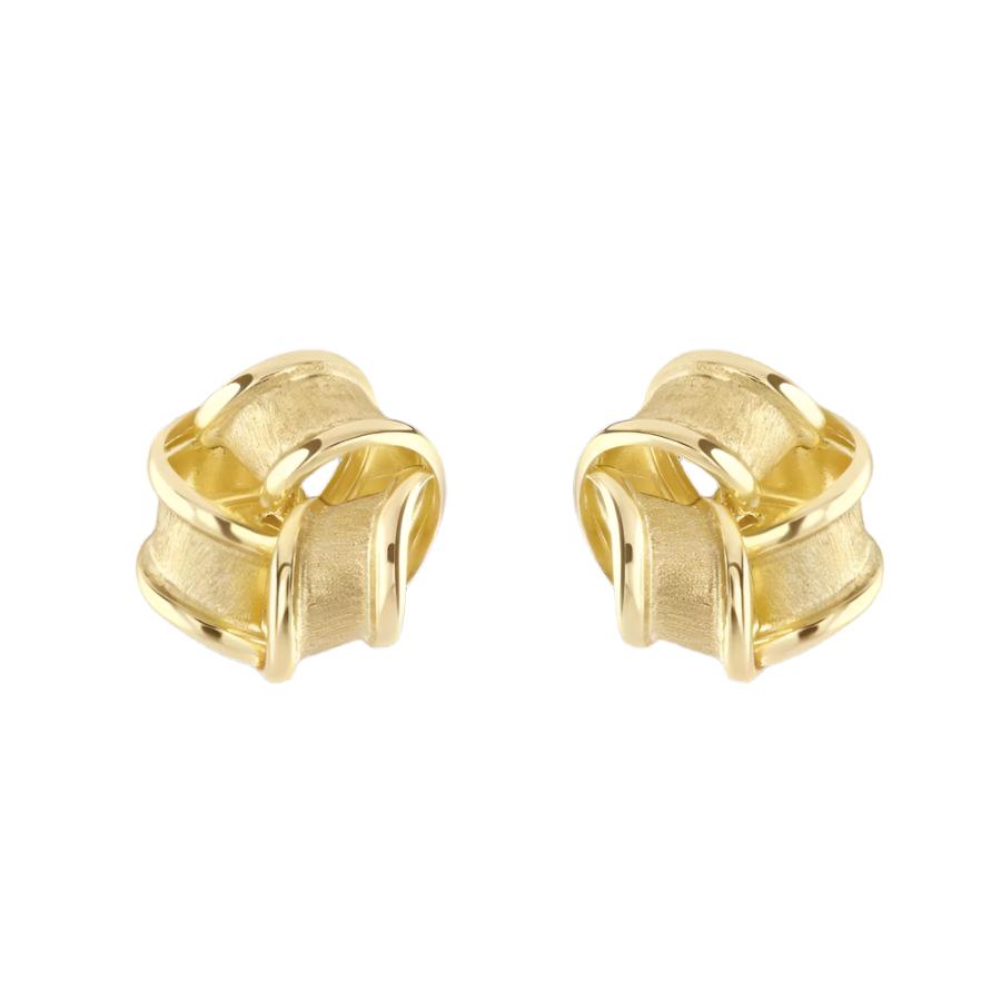 Dipples-9ct Yellow Gold Satin & Polished Ribbon Knot Stud Earrings-Dipples Jewellers