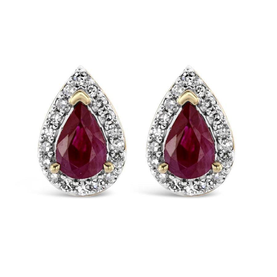 Dipples-9ct Yellow Gold T.Drp Ru/Di Clust Stud-Dipples Jewellers