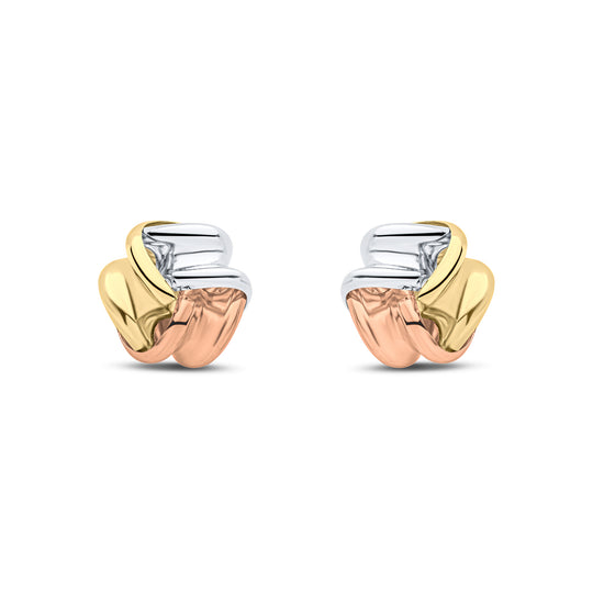 Dipples-9ct yellow, white and rose gold Knot stud earrings-Dipples Jewellers