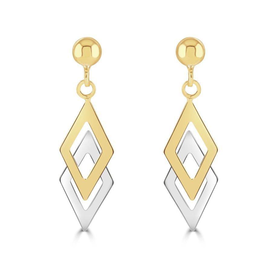 Dipples-9ct Yellow & White Gold Double Kite Drop Earrings-Dipples Jewellers