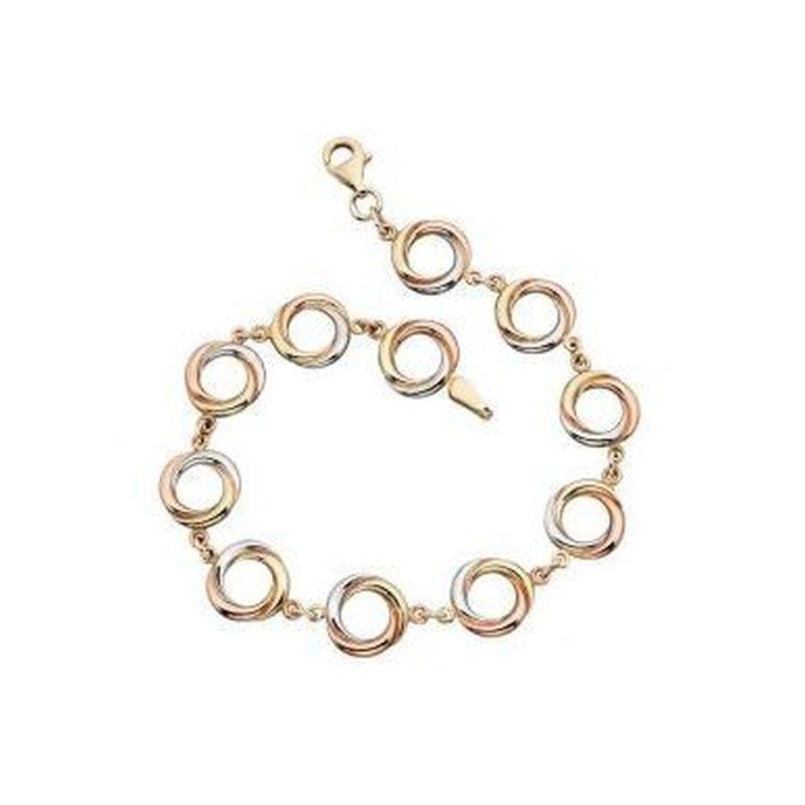 Dipples-9ct Yellow, White & Rose Gold Ring Link Bracelet-Dipples Jewellers