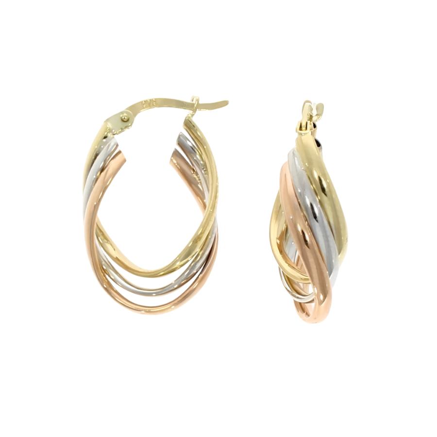 Dipples-9ct Yellow, White & Rose Gold Triple Oval Drop Earrings-Dipples Jewellers