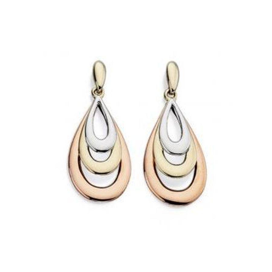 Dipples-9ct Yellow, White & Rose Gold Triple Teardrop Drop Earrings-Dipples Jewellers