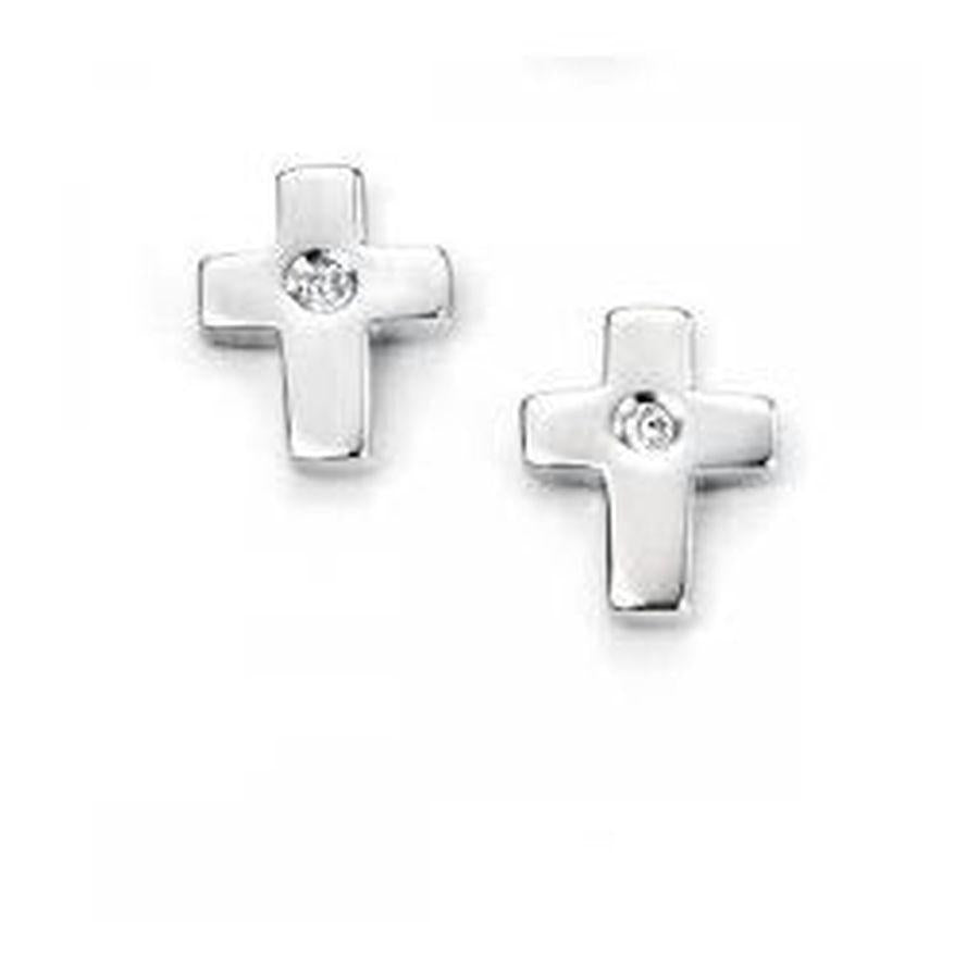 Dipples-D 4 Diamond Cross Stud Earrings-Dipples Jewellers