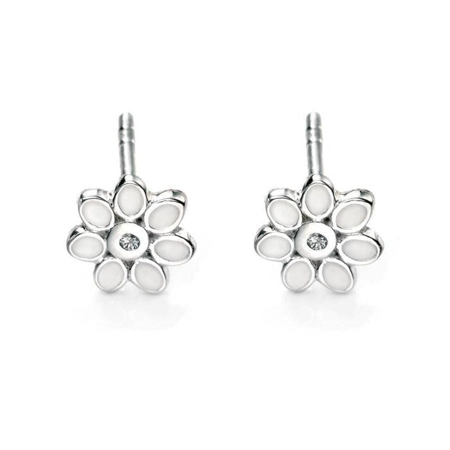 Dipples-D 4 Diamond Silver Daisy Stud Earrings-Dipples Jewellers