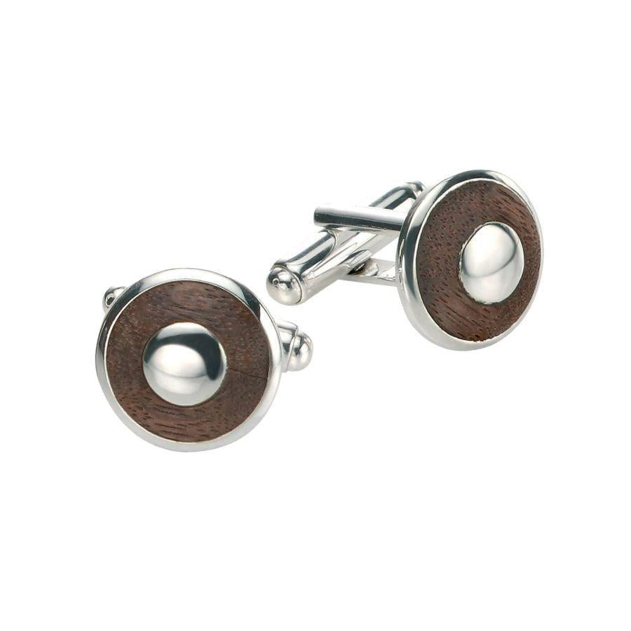 Dipples-Fred Bennett Silver & Wood Inlay Round Cufflinks-Dipples Jewellers
