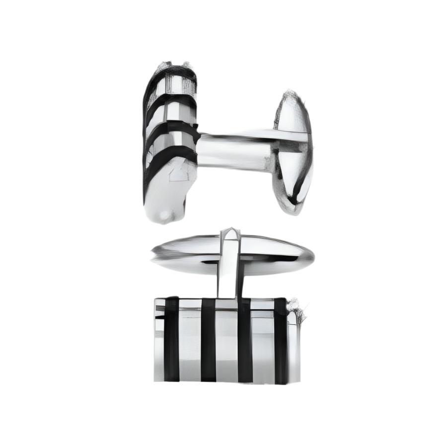 Dipples-Fred Bennett Stainless Steel Black Rubber Lines Cufflinks-Dipples Jewellers