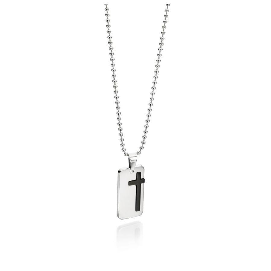 Dipples-Fred Bennett Stainless Steel Cross Dog Tag & Chain-Dipples Jewellers