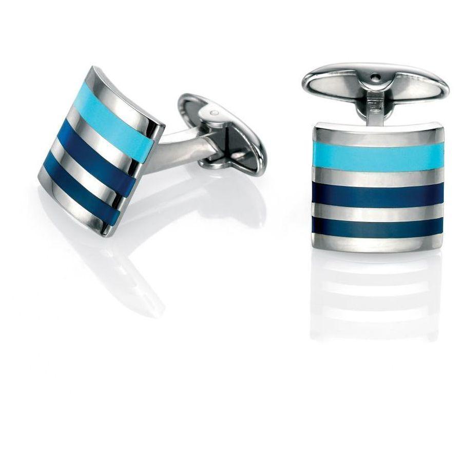 Dipples-Fred Bennett Stainless Steel Square Blue Enamel Inlaid Cufflinks-Dipples Jewellers