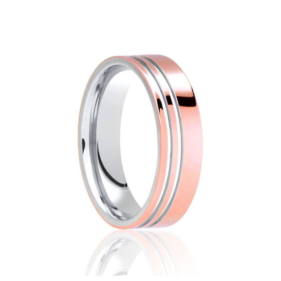 Dipples-Platinum & 18ct Rose Gold 6mm Medium Flat Court Grooved Wedding Band, size Y-Dipples Jewellers