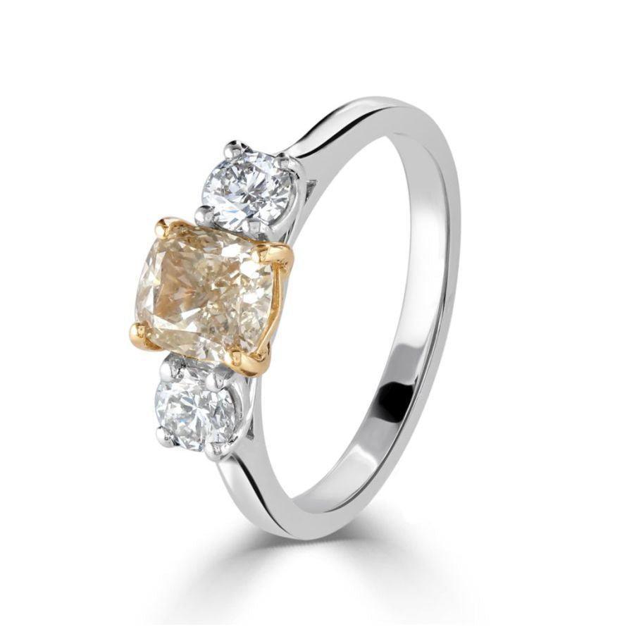 Dipples-Platinum & 18ct Rose Gold Cushion Cut Pink Diamond & Round Brilliant Cut Diamond Trilogy Ring-Dipples Jewellers