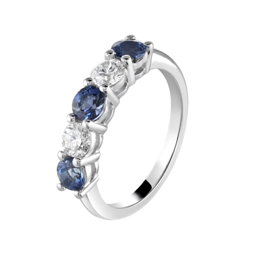 Dipples-Platinum Aquamarine & Diamond Claw Set 5-Stone Half Eternity Ring-Dipples Jewellers