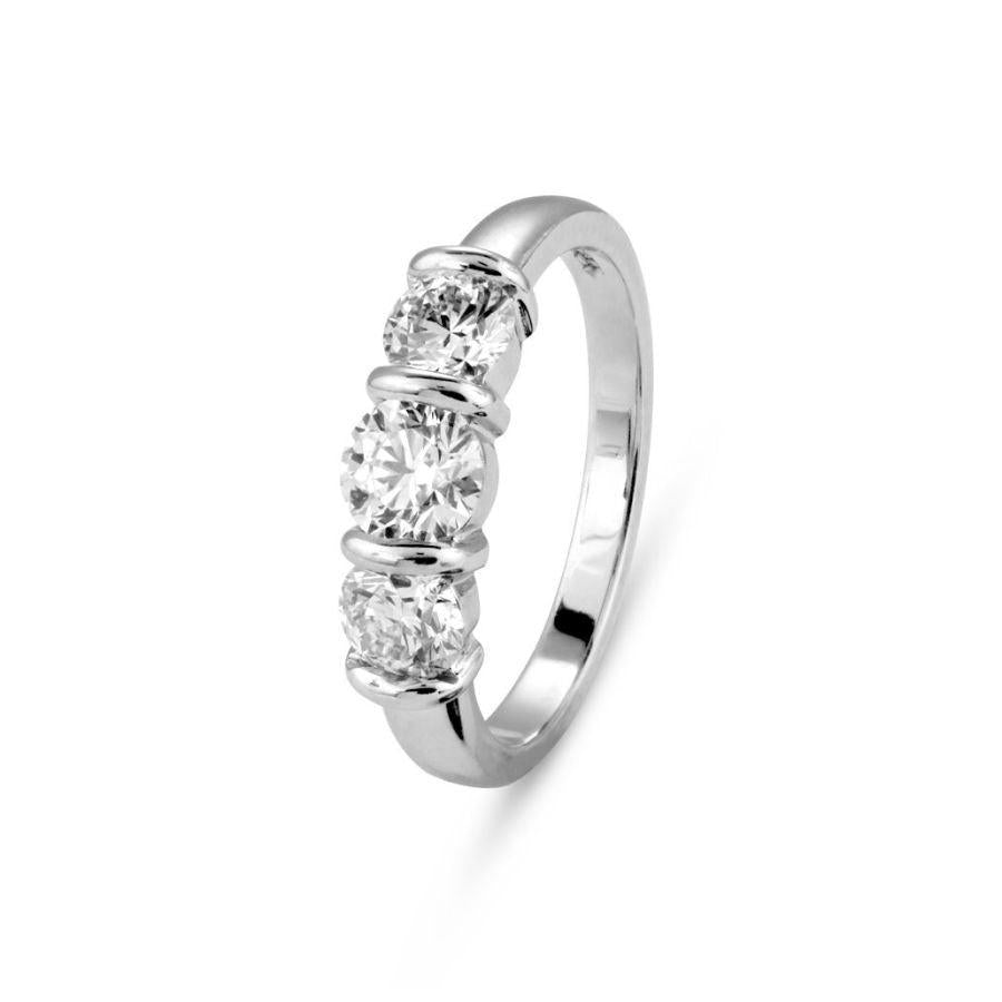 Dipples-Platinum Bar Set Round Brilliant Cut Diamond Trilogy Ring-Dipples Jewellers