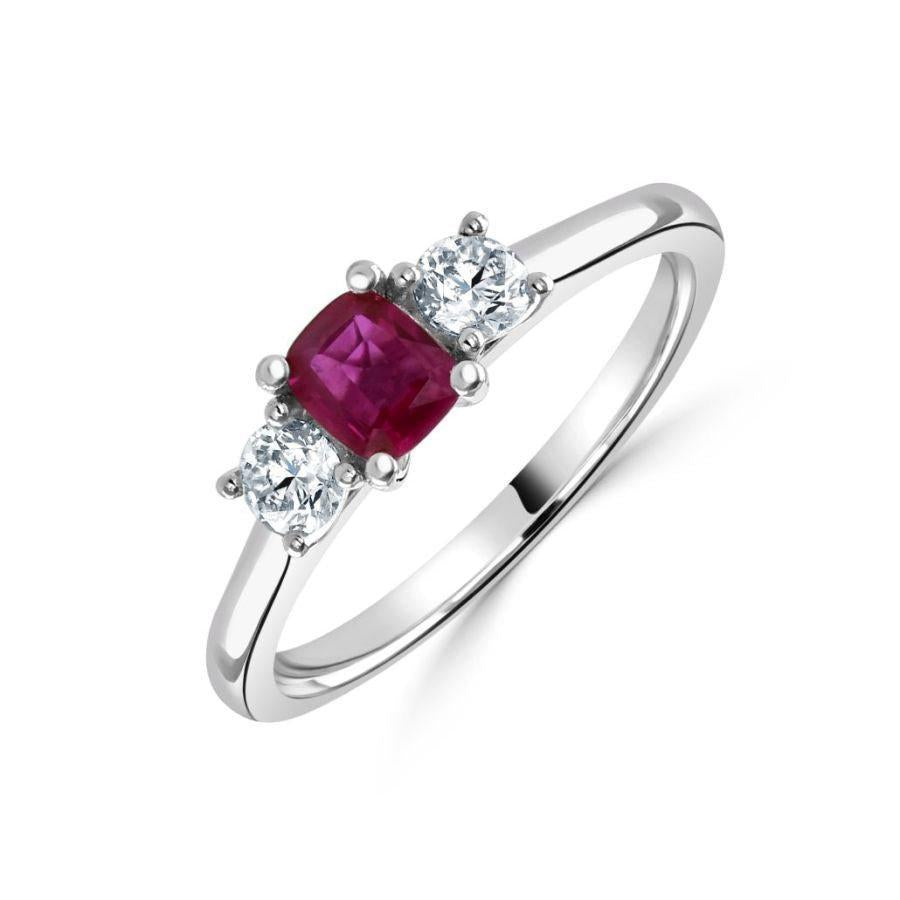 Dipples-Platinum Cushion Cut Pink Sapphire & Round Brilliant Cut Diamond Trilogy Ring-Dipples Jewellers