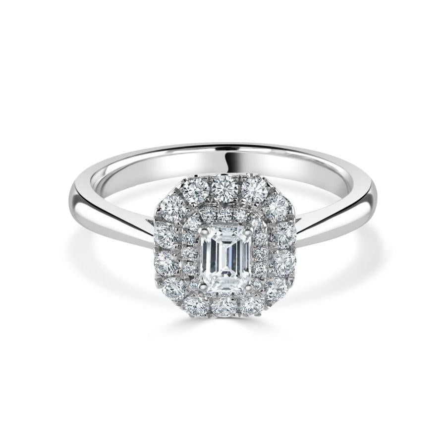 Dipples-Platinum Emerald Cut Diamond Double Halo Cluster Ring-Dipples Jewellers
