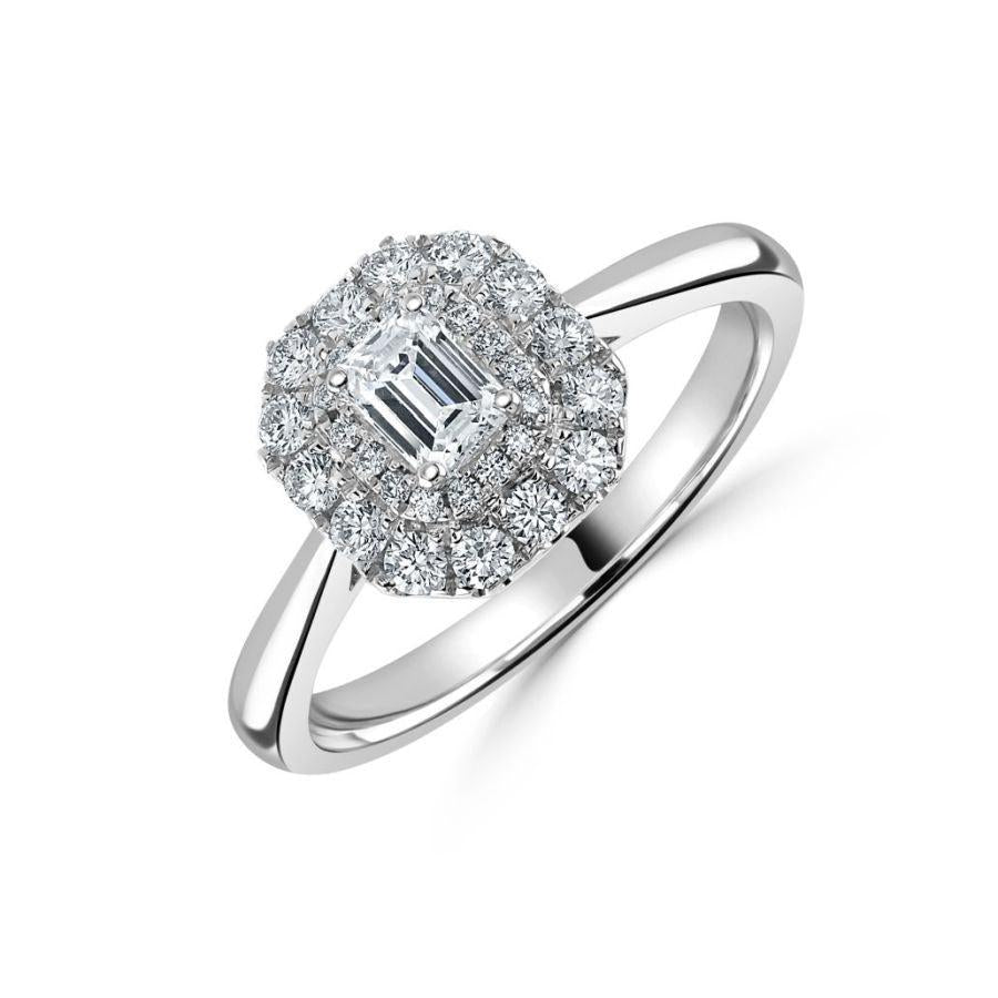 Dipples-Platinum Emerald Cut Diamond Double Halo Cluster Ring-Dipples Jewellers