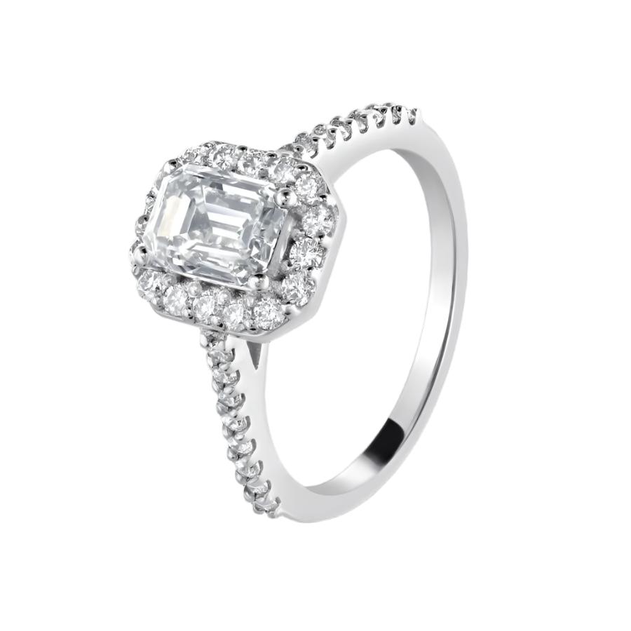 Dipples-Platinum Emerald Cut Diamond Halo Cluster Ring with Diamond Shoulders-Dipples Jewellers