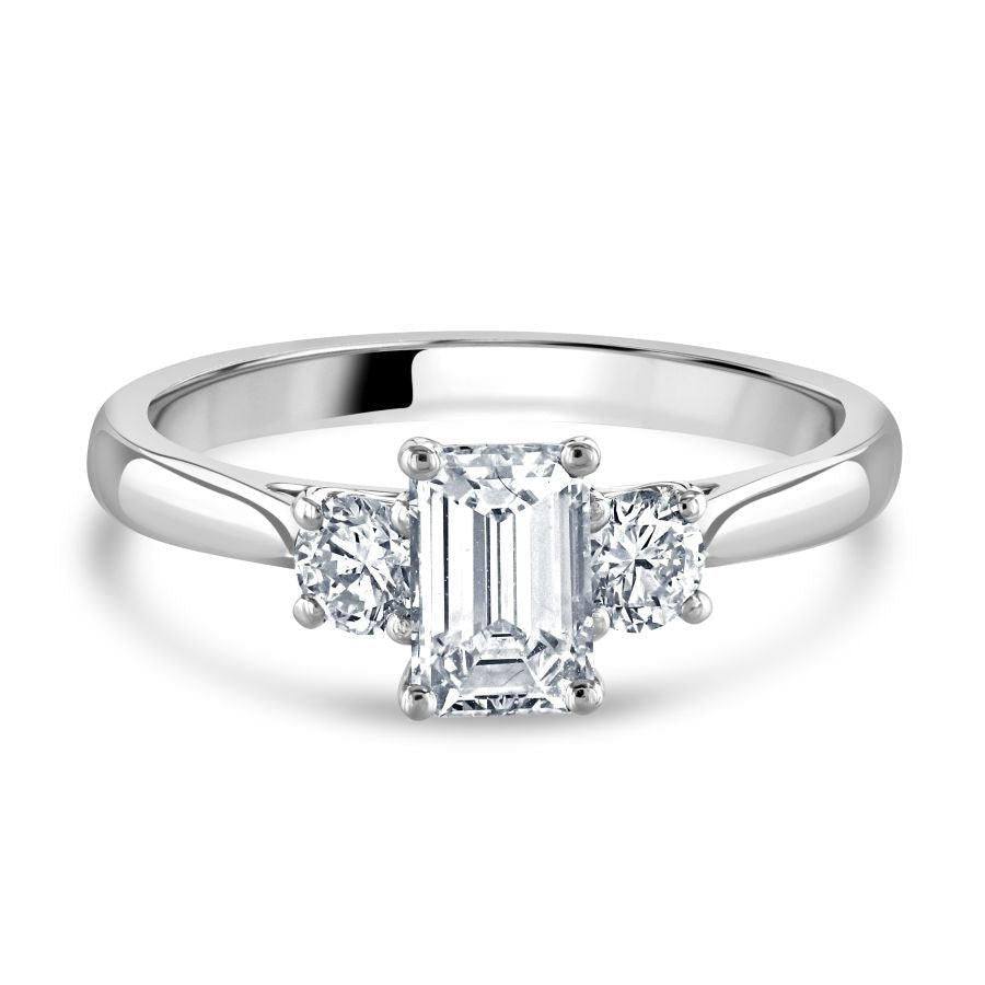 Dipples-Platinum Emerald & Round Brilliant Cut Diamond Trilogy Ring-Dipples Jewellers