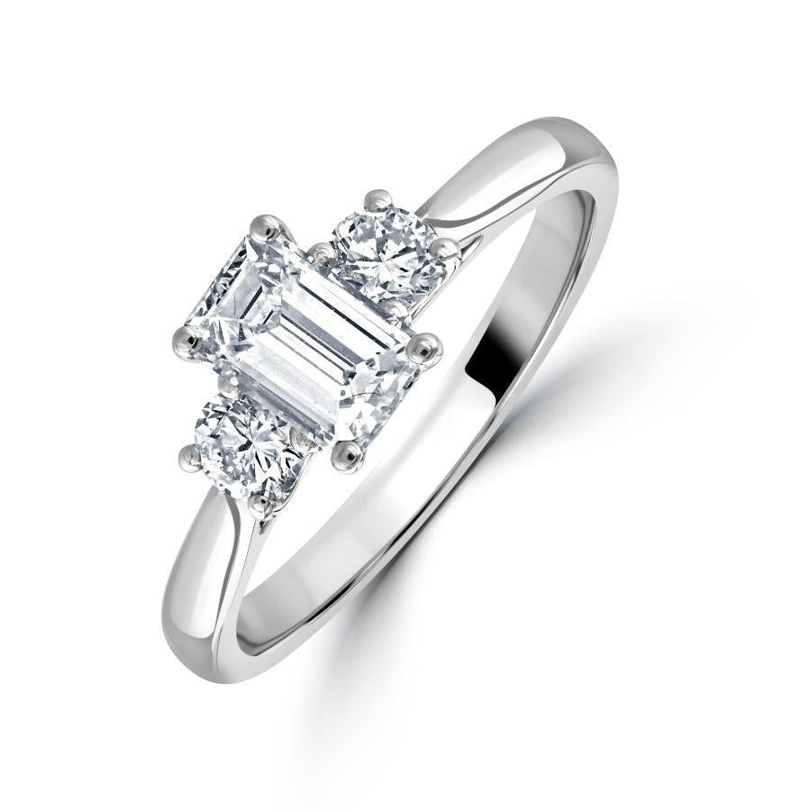 Dipples-Platinum Emerald & Round Brilliant Cut Diamond Trilogy Ring-Dipples Jewellers