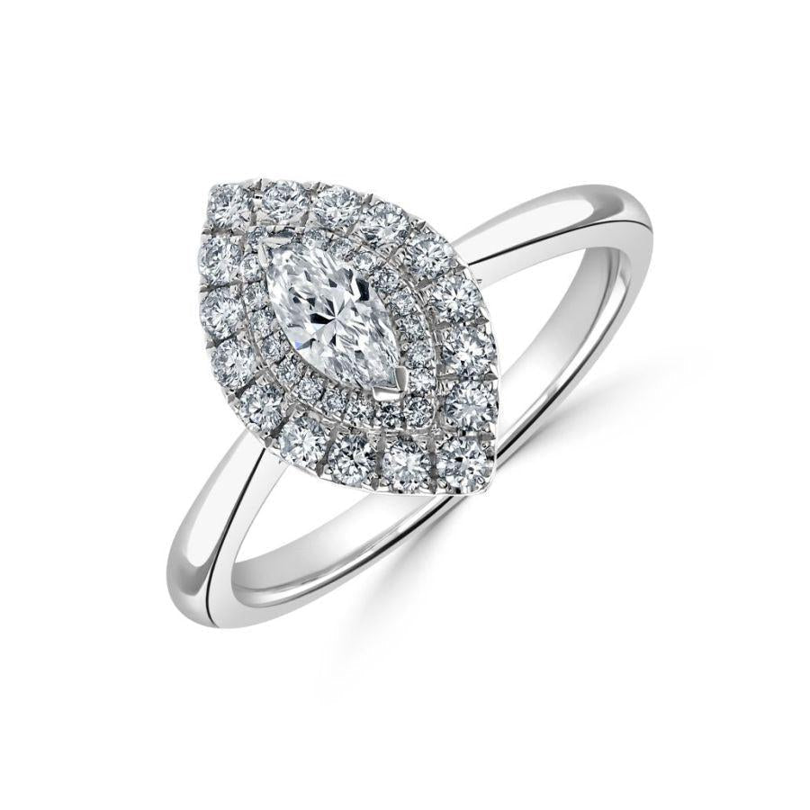 Dipples-Platinum Marquise Shaped Diamond Double Halo Cluster Ring-Dipples Jewellers