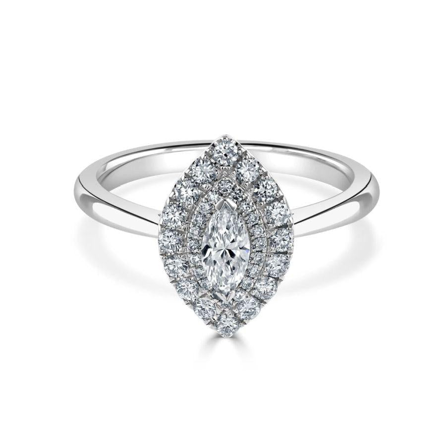 Dipples-Platinum Marquise Shaped Diamond Double Halo Cluster Ring-Dipples Jewellers