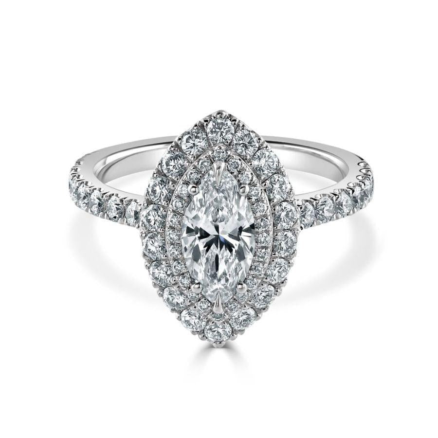 Dipples-Platinum Marquise-Shaped Diamond Double Halo Cluster Ring with Diamond Shoulders-Dipples Jewellers
